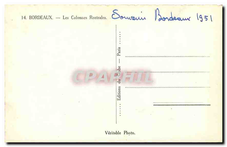 CPA Bordeaux Les Colonnes Rostrales  — Verso