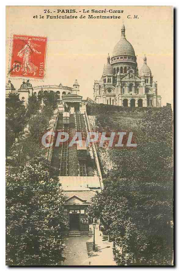 CPA Paris le Sacre Coeur et le Funiculaire de Montmartre 
