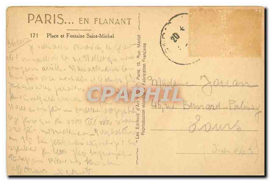 CPA Paris en flanant Place et Fontaine Saint Michel  — Rückseite