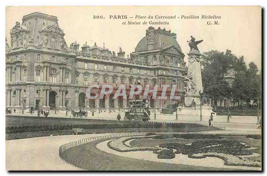 CPA Paris Place du Carrousel Pavillon Richelieu et Statue de Gambetta 