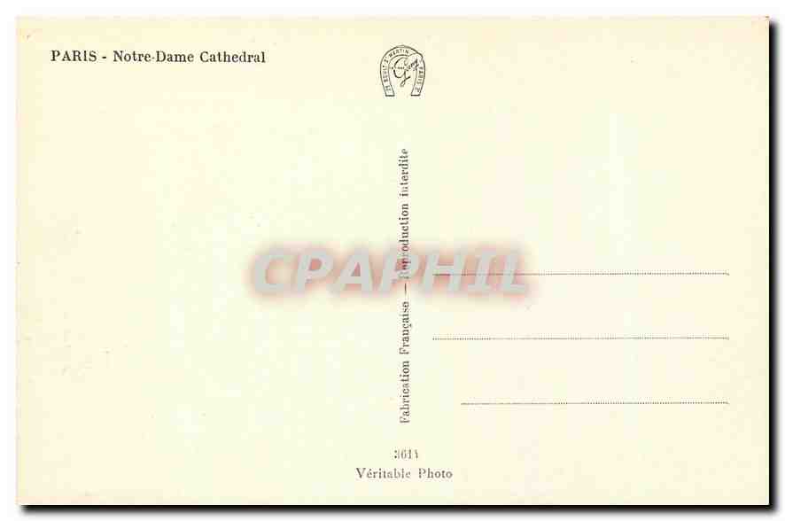 CPA Paris Notre Dame Cathedral  — Verso