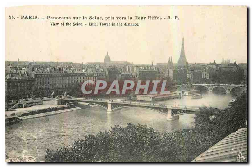 CPA Paris Panorama sur la Seine pris vers la Tour Eiffel 