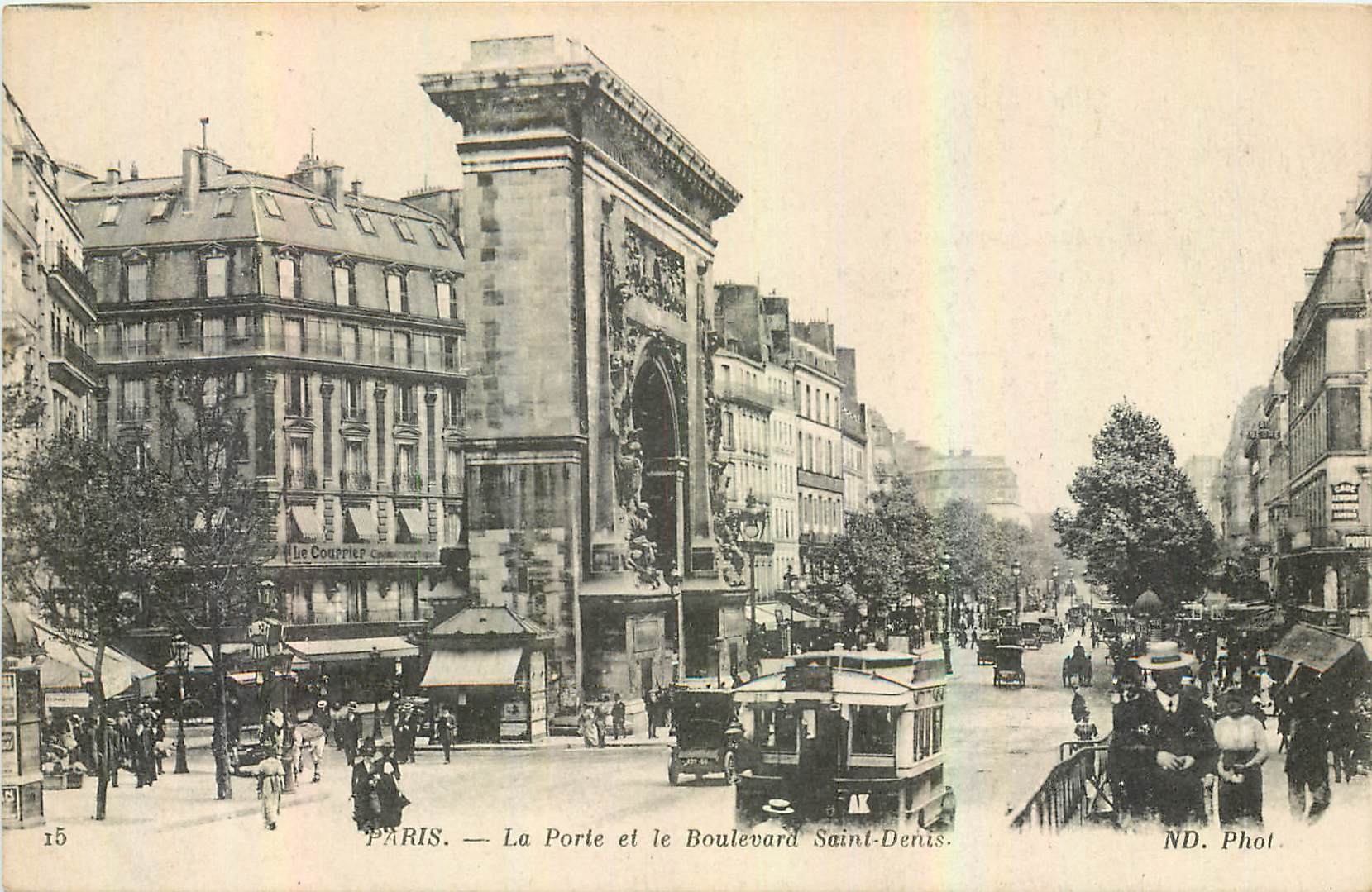 CPA Paris La Porte et le Boulevard Saint Denis 
