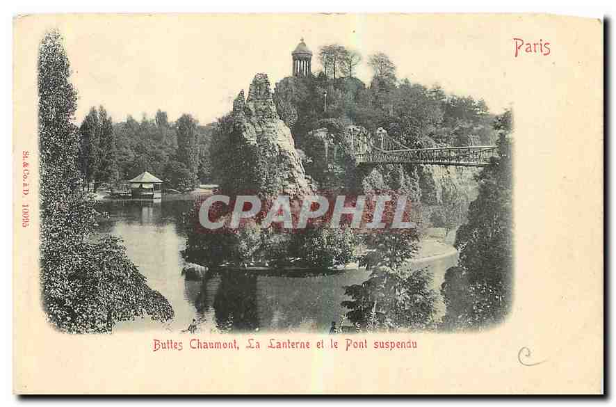 CPA Buttes Chaumont La Lanterne et e Pont suspendu 