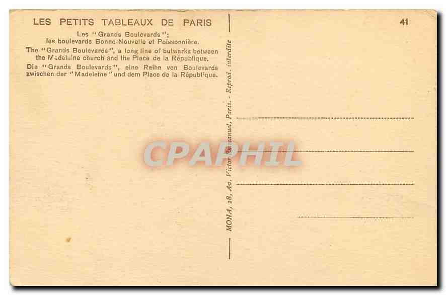 CPA Les Petits tableaux de Paris Les Grands Boulevards  — Verso