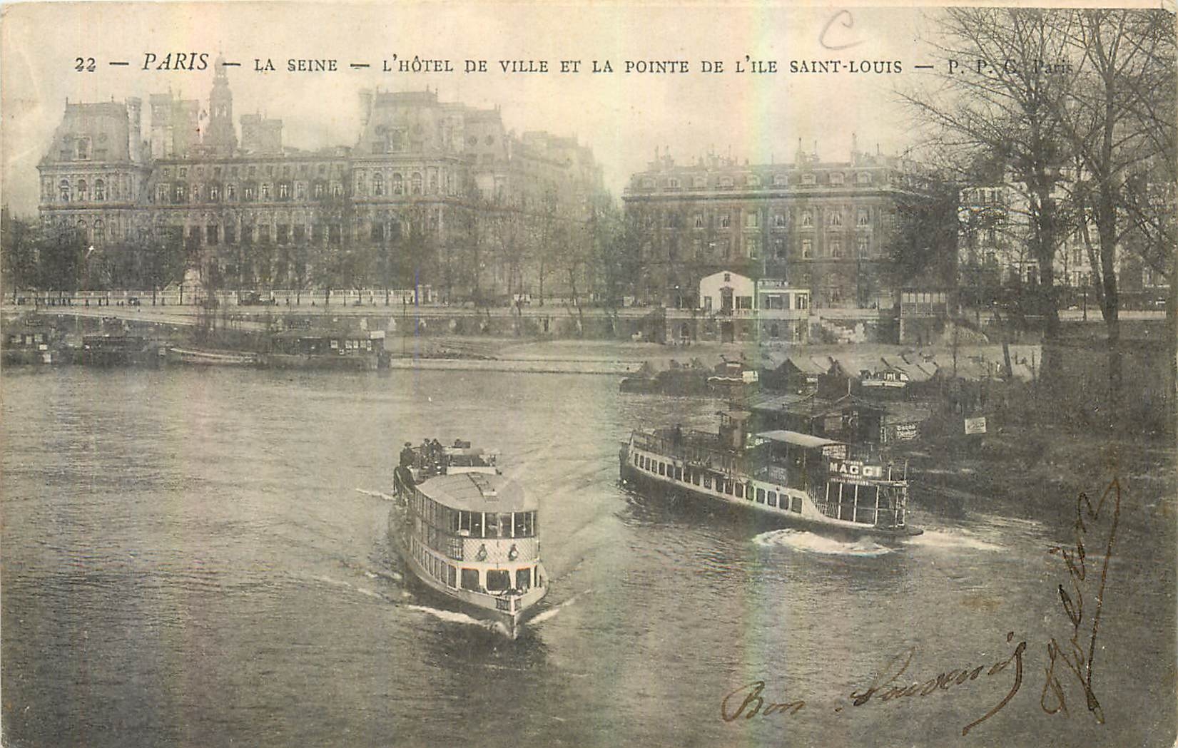 CPA Paris La Seine l'Hotel de Ville et la Pointe de l'Ile Saint Louis 