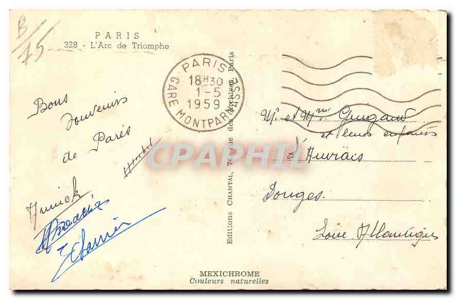 CPA Paris L'Arc de Triomphe  — Rückseite
