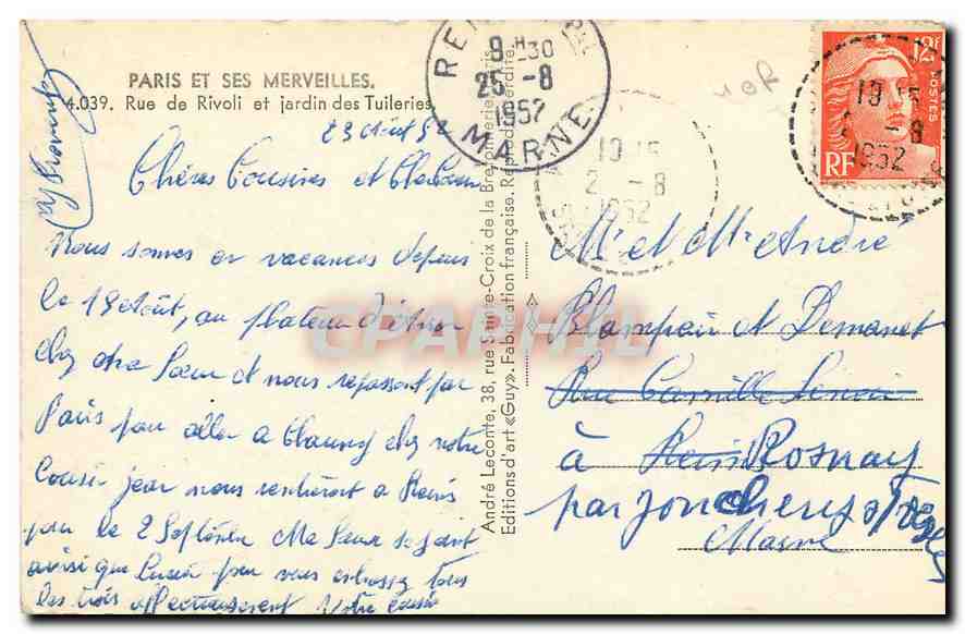 CPA Paris et ses Merveilles Rue de Rivoli et jardin des Tuileries  — Rückseite