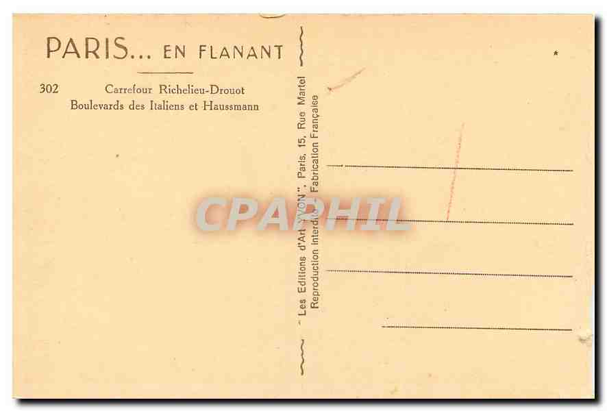 CPA Paris Carrefour Richelieu Drouot Boulevards des Italiens et Haussmann  — Verso