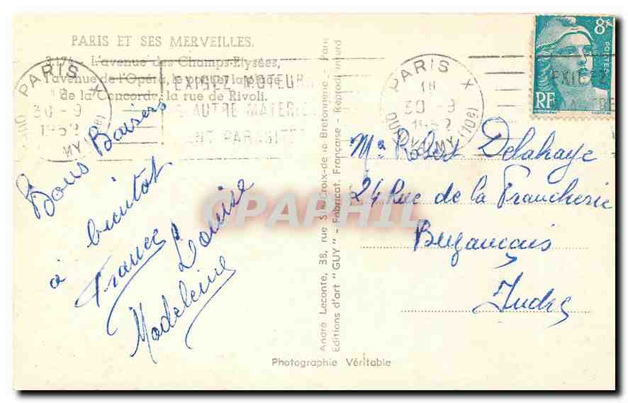 CPA Paris et ses Merveilles l'Avenue les Champs Elysees  — Rückseite