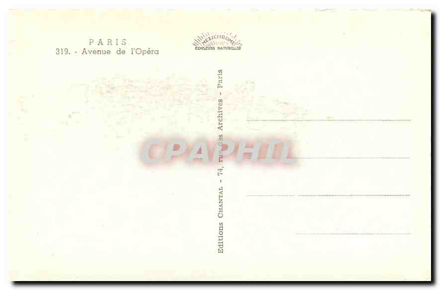 CPA Paris Avenue de l'Opera  — Verso
