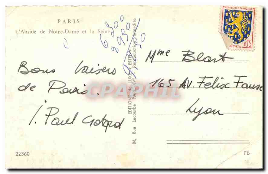 CPA Paris l'Abside de Notre Dame et la Seine  — Verso