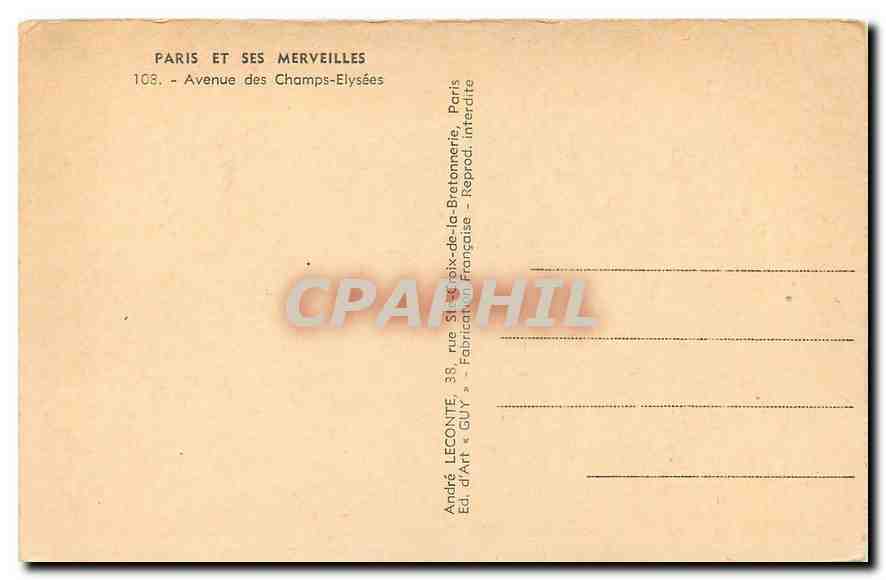 CPA Paris et ses merveilles Avenue des Champs Elysees  — Rückseite