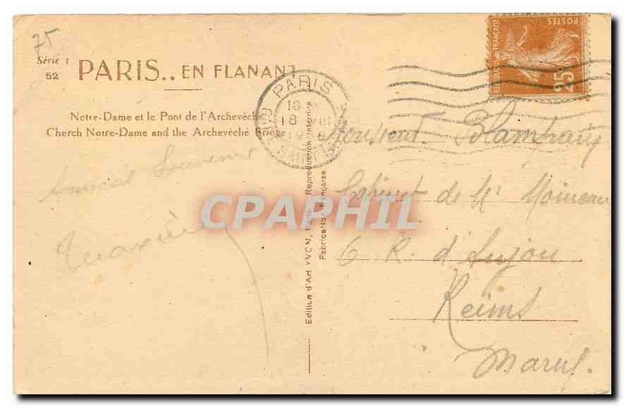 CPA Paris en flanant Notre Dame et le Pont de l'Archeveche  — Verso