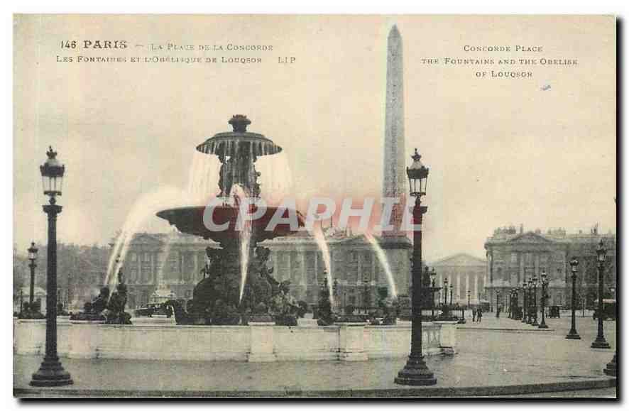 CPA Paris La Place de la Concorde Les Fontaines et l'Obelisque de Louqsor 