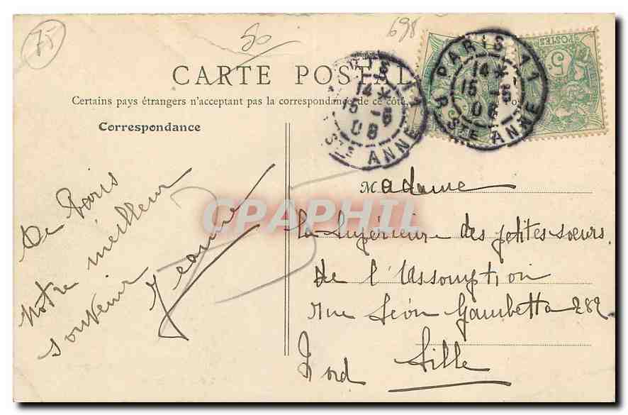 CPA Paris Avenue de l'Opera Grand Hotel du Louvre  — Rückseite