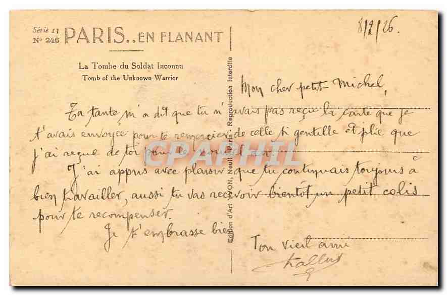 CPA Paris en flanant La Tombe du Soldat Inconnu  — Rückseite