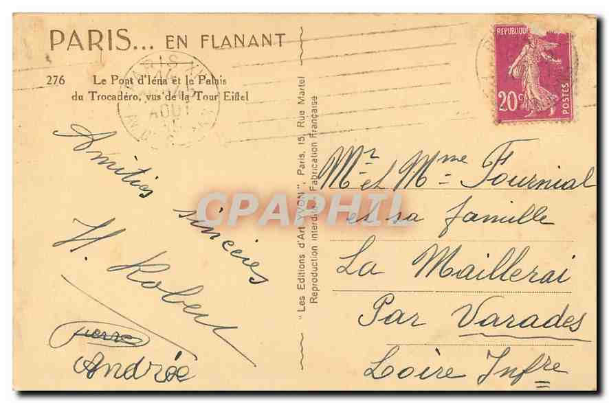 CPA Paris en flanant Le Pont d'Iena et le Palais du Trocadero vus de la Tour Eiffel  — Rückseite