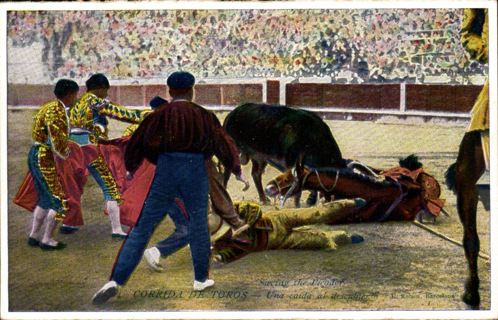 CPA Corrida de Toros Una caida al descubierdo (taureau corrida)