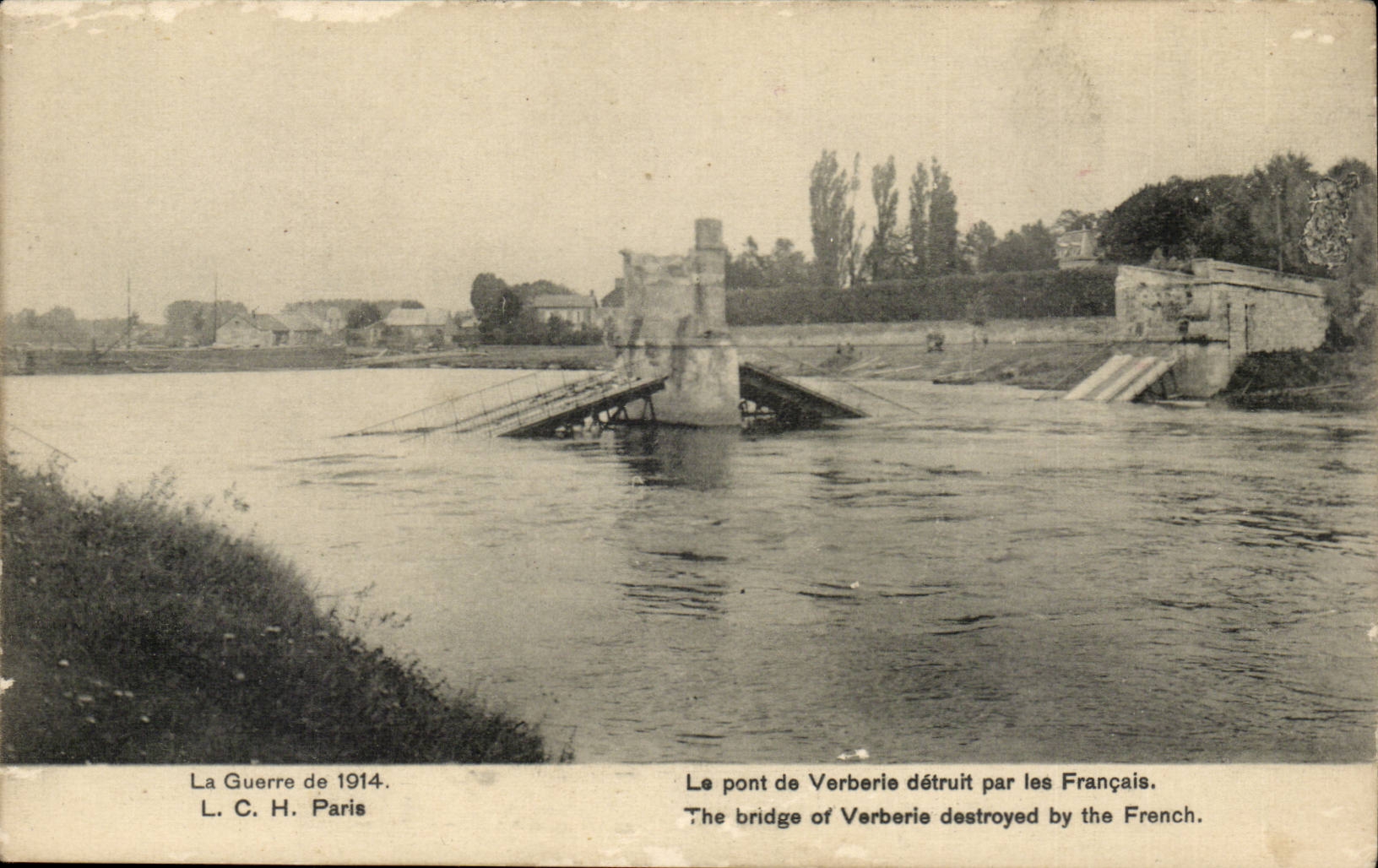 La guerre 1914-5 CPA Le pont de Verberie detruit par les Francais (militaria)