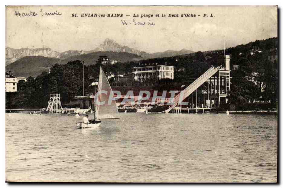 Evian les Bains CPA La plage et le dent d'oche