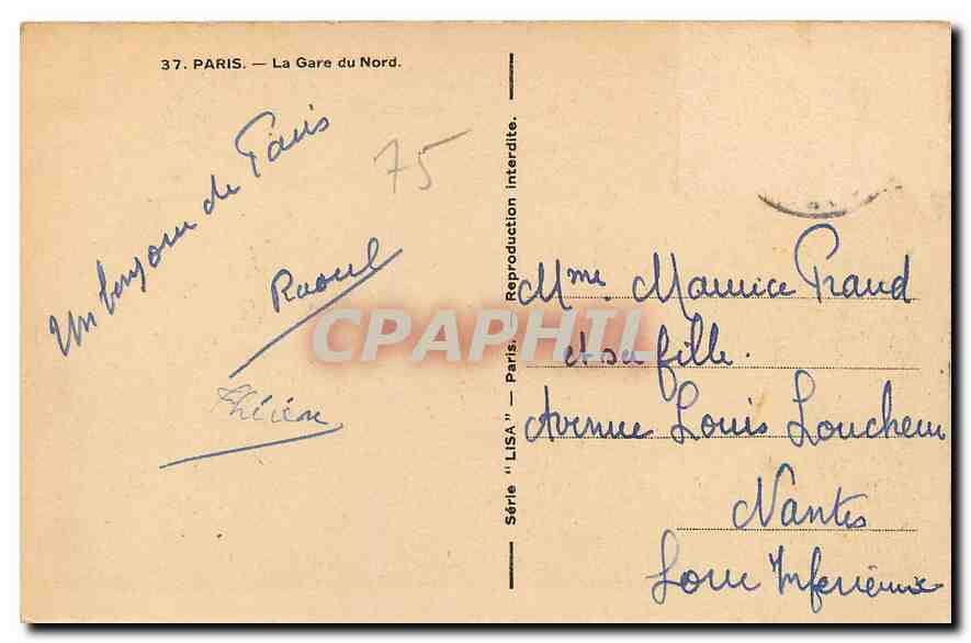 CPA Paris la Gare du Nord  — Rückseite