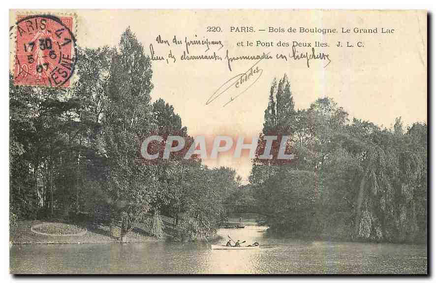 CPA Paris Bois de Boulogne le Grand Lac et le Pont des Deux Iles 