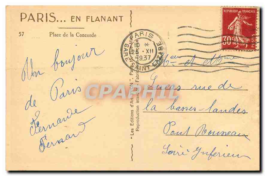 CPA Paris en Flanant Place de la Concorde  — Rückseite