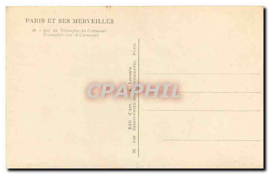 CPA Paris et ses Merveilles Arc de Triomphe du Carrousel  — Rückseite