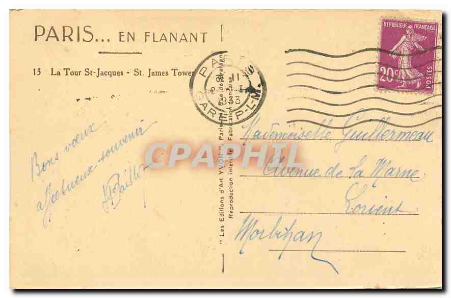 CPA Paris en flanant la tour St Jacques  — Rückseite