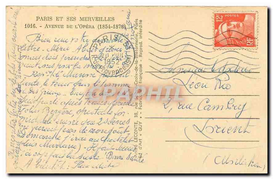 CPA Paris et ses merveilles avenue de l'Opera  — Rückseite