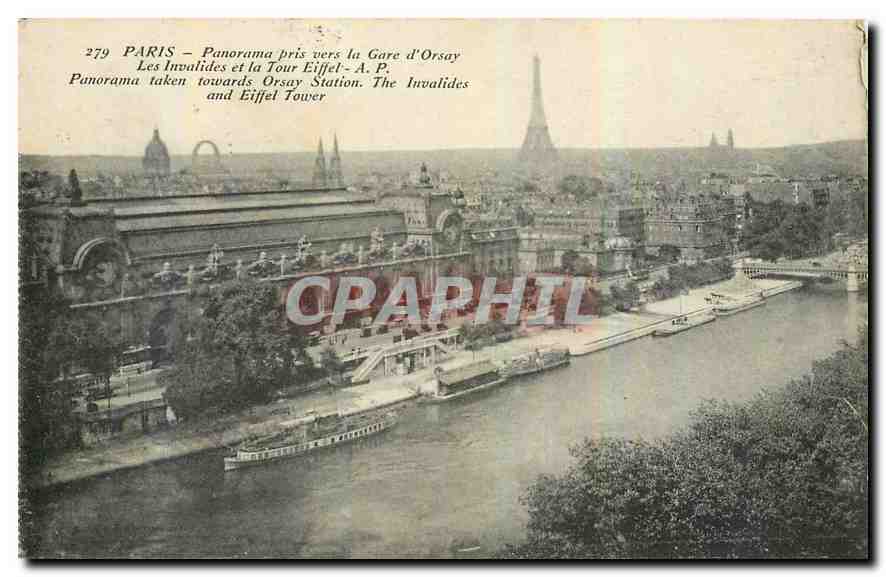 CPA Paris Panorama pris vers la Gare d'Orsay les Invalides et la Tour Eiffel 