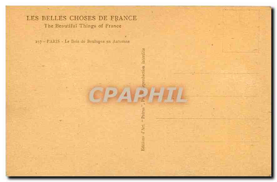 CPA Les Belles Choses de France Paris le Bois de Boulogne en Automne  — Rückseite