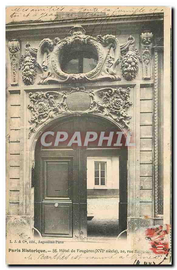 CPA Paris Historique Hotel de Fougeres XVI siecle 
