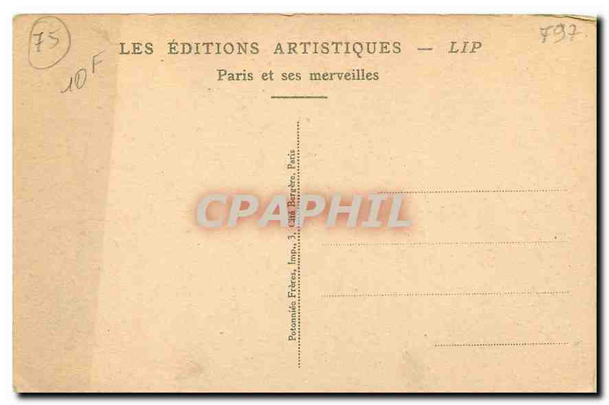 CPA Paris l'arc de Triomphe de l'Etoile  — Rückseite