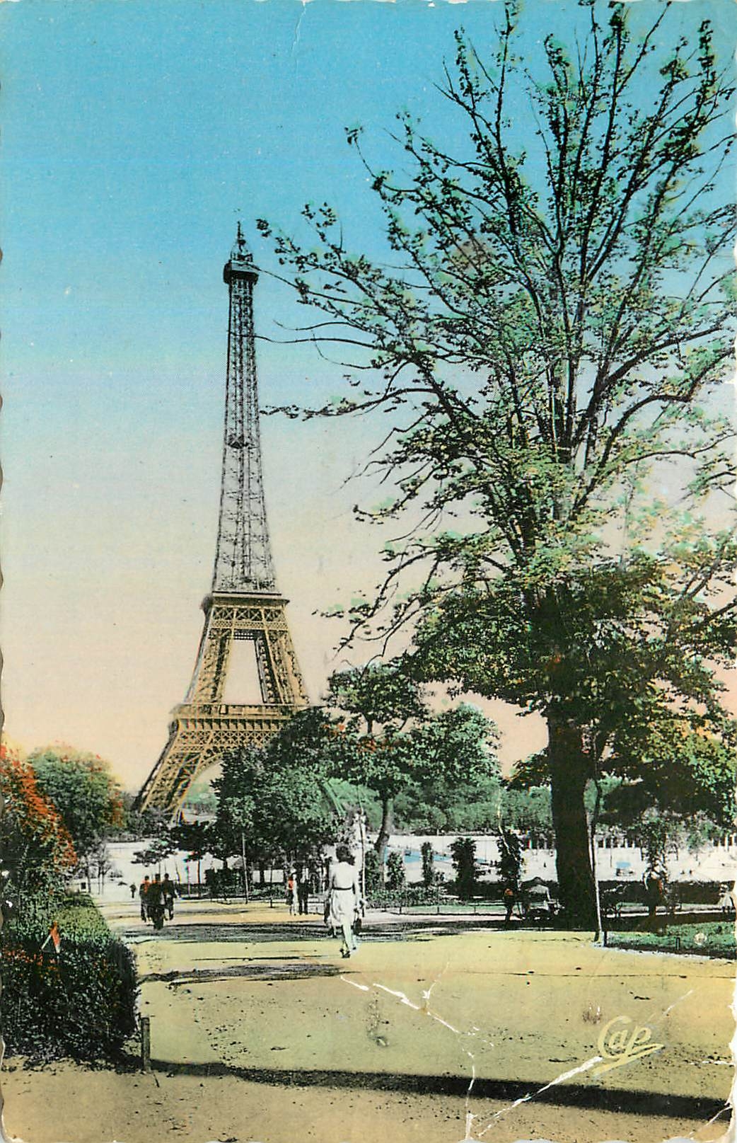 CPA Paris la Tour Eiffel vue des Jardins du Palais de Chaillot 