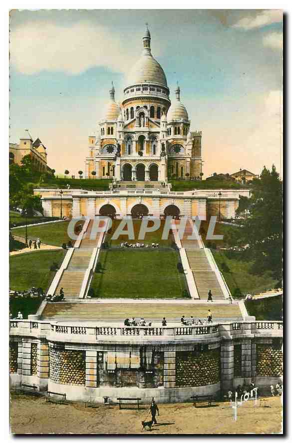 CPA Paris en Flanant Basilique du Sacre Coeur et l'Escalier Monumental 