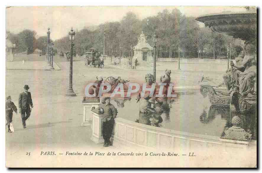 CPA Paris Fontaine de la Place de la Concorde vers le Cours la Reine 