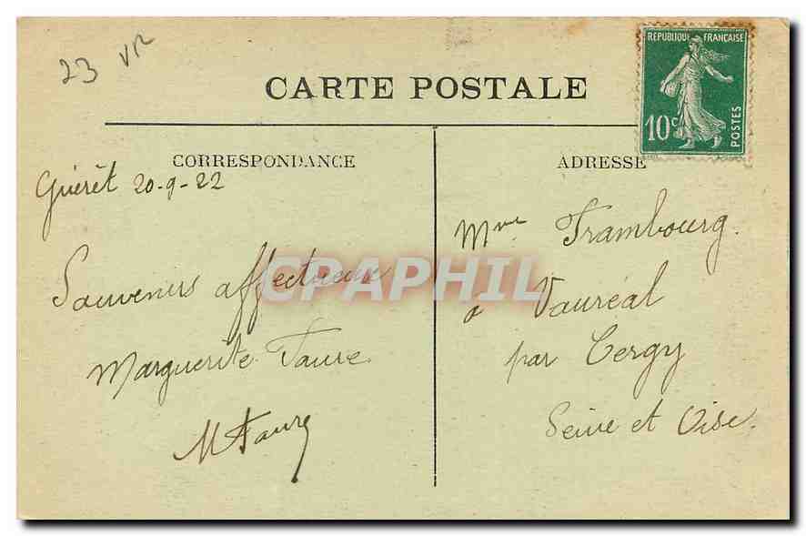 La Creuse Pittoresque — Cascade des Jarreaux, haute de 14 m., St-MARTIN-CHATEAU — M.P. n°1189 — Verso