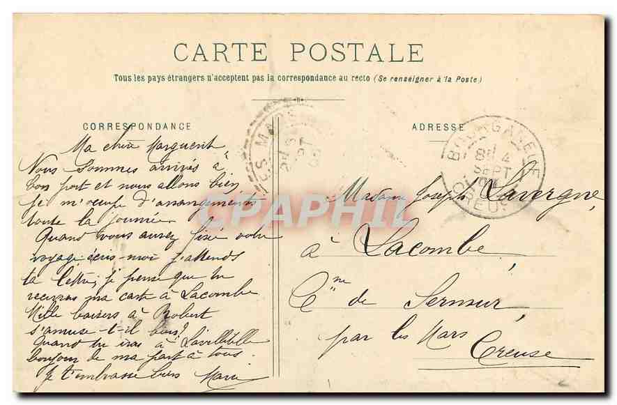 Rochers de la Mouline, près Vallières (Creuse) — carte postale n°610 — éditeur non identifié — Verso