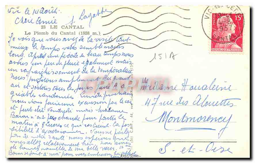 CPA Le Cantal le Plomb du Cantal  — Rückseite