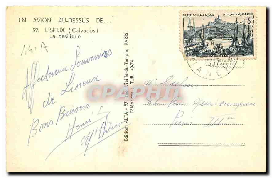 La Basilique de Lisieux — vue aérienne — Édition ALFA, Paris, n° 31 — Verso