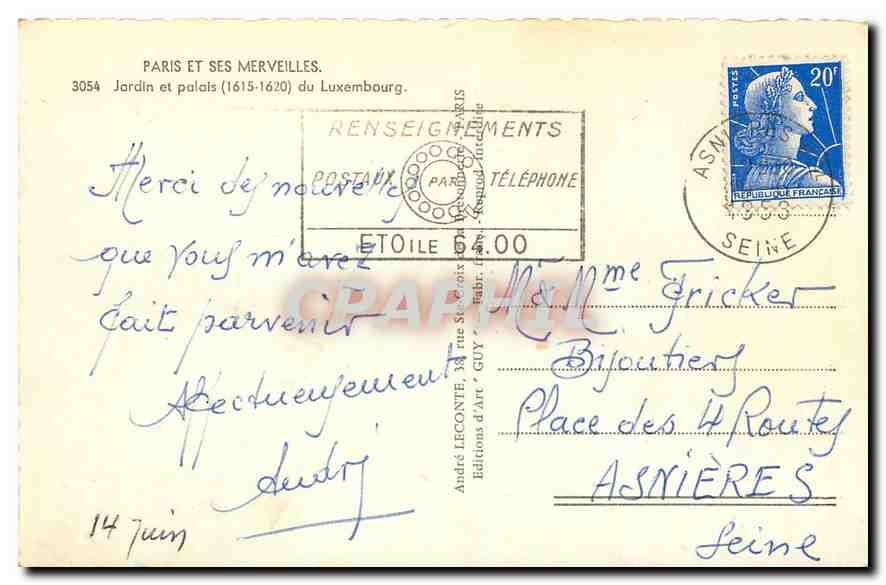 CPA Paris et ses merveilles jardin et palais du Luxembourg  — Rückseite