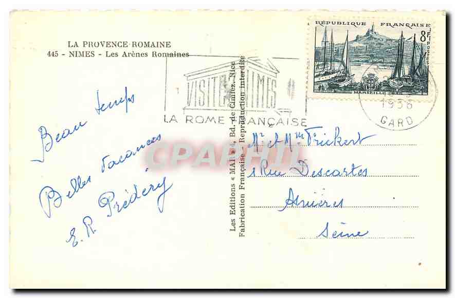 CPA La Provence romaine nimes les Arenes Romaines  — Rückseite