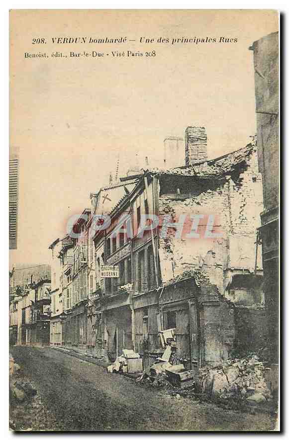 CPA Verdun bombarde une des principales Rues Cordonnerie Militaria