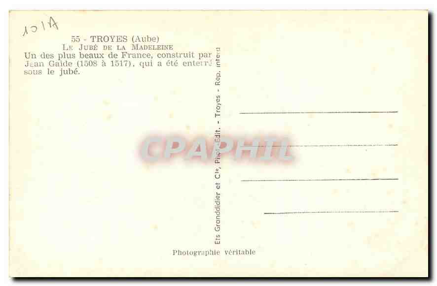 CPA Troyes Aube Le Jube de la Madeleine Un des plus beaux de France  — Back