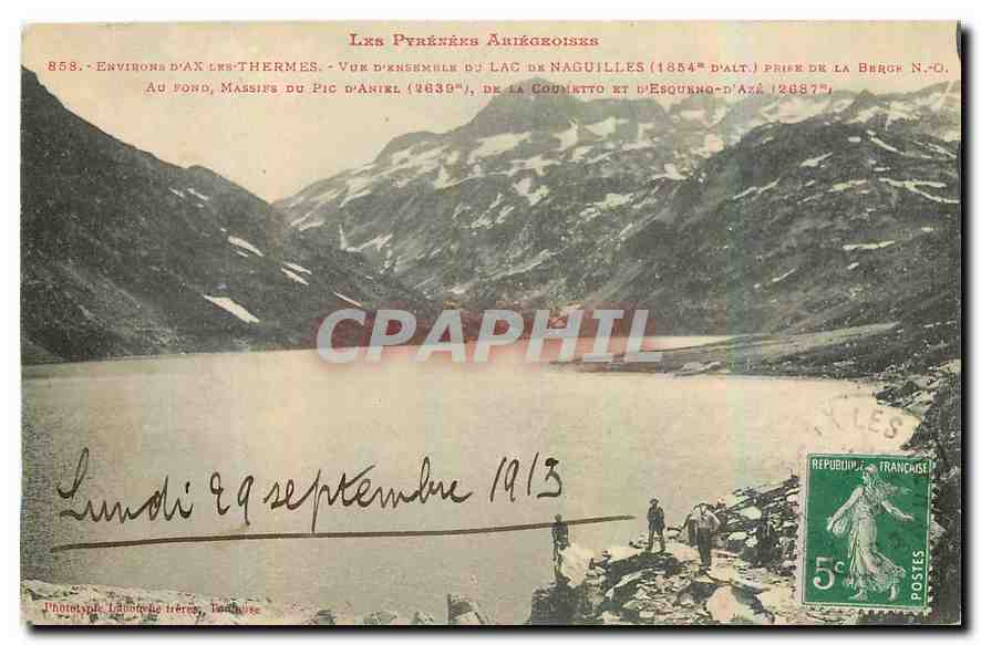 CPA Environs d'Ax les Thermes Vue d'ensemble du Lac de Naguilles prise de la Berch au fond massif du