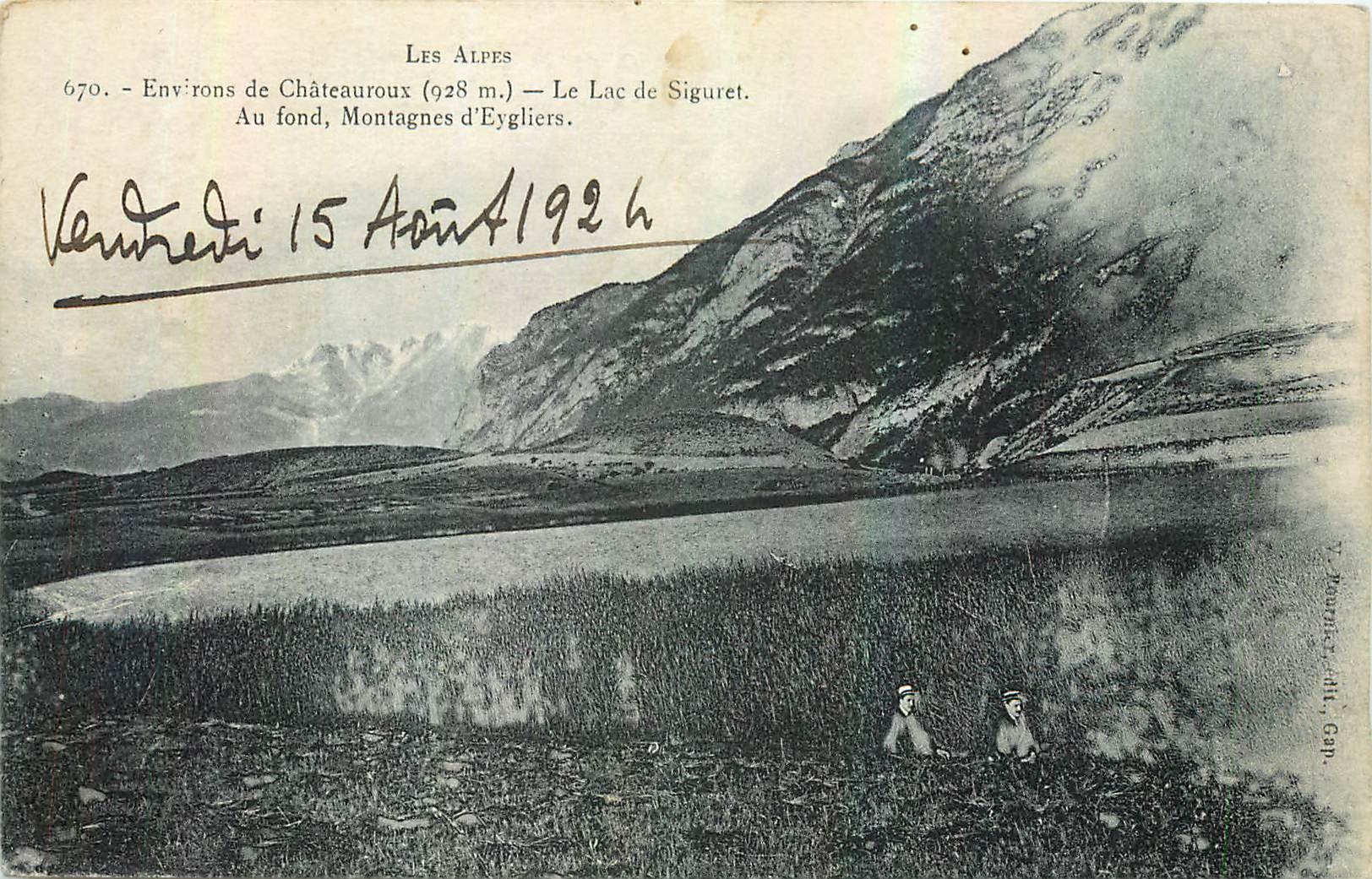 CPA Les Alpes Environs de Chateauroux Le Lac de Siguret au fond Montagnes d'Eygliers 