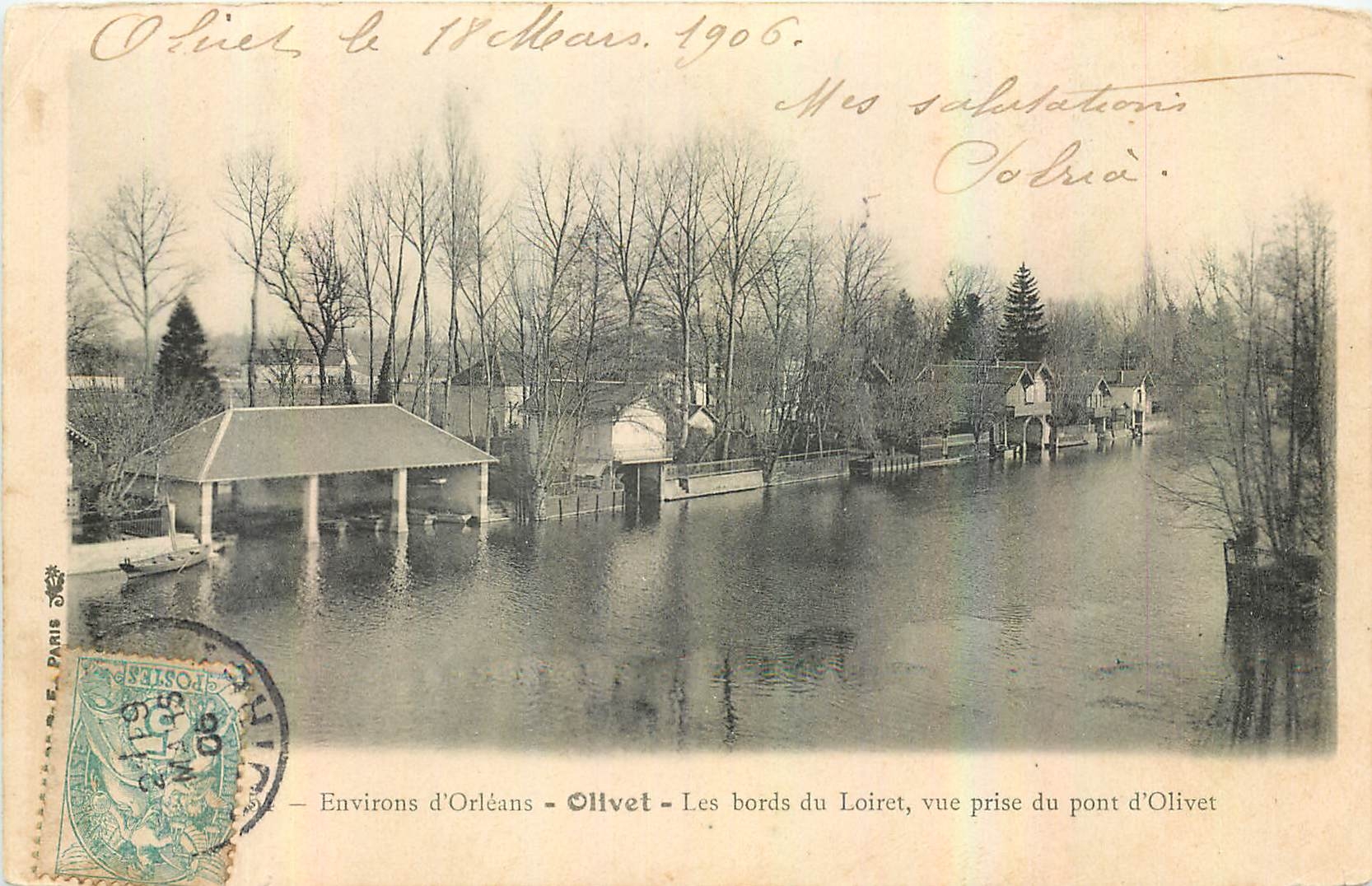 Olivet - Environs d'Orléans - Olivet - Les bords du Loiret, vue prise du pont d'Olivet — E. Paris, n° 45