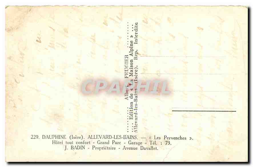 Allevard-les-Bains — Hôtel « La Maison Alpine » — Édition J. Badin — Back